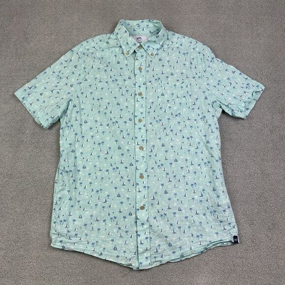 Southern Tide Shirt Mens Medium Seascape Print Linen Blend Hawaiian Resort Vaca - Picture 2 of 10